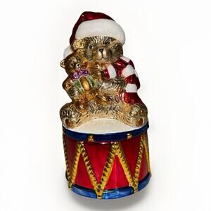 CHRISTOPHER RADKO BEAR ON DRUM TRINKET BOX Candy Dish 7”x3” Christmas